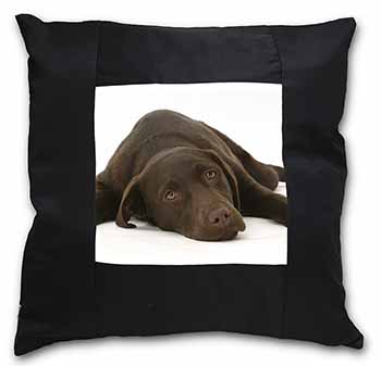 Chocolate Labrador Dog Black Satin Feel Scatter Cushion
