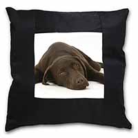 Chocolate Labrador Dog Black Satin Feel Scatter Cushion