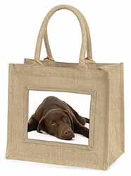 Chocolate Labrador Dog Natural/Beige Jute Large Shopping Bag