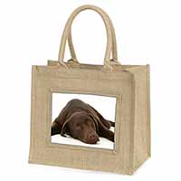 Chocolate Labrador Dog Natural/Beige Jute Large Shopping Bag