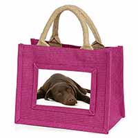 Chocolate Labrador Dog Little Girls Small Pink Jute Shopping Bag