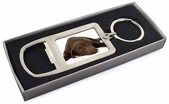 Chocolate Labrador Dog Chrome Metal Bottle Opener Keyring in Box