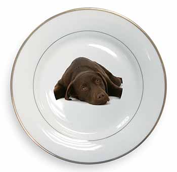 Chocolate Labrador Dog Gold Rim Plate Printed Full Colour in Gift Box