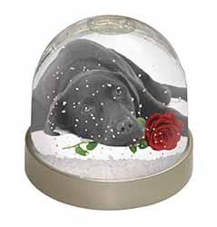 Labrador with Red Rose Snow Globe Photo Waterball