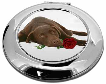 Chocolate Labrador with Red Rose Make-Up Round Compact Mirror