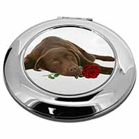 Chocolate Labrador with Red Rose Make-Up Round Compact Mirror