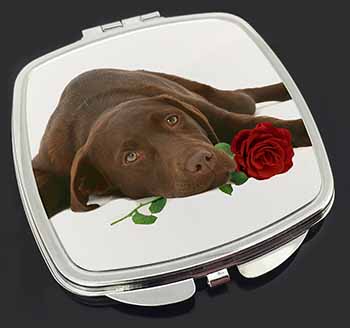 Chocolate Labrador with Red Rose Make-Up Compact Mirror
