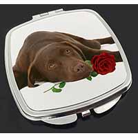 Chocolate Labrador with Red Rose Make-Up Compact Mirror