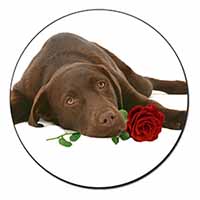 Chocolate Labrador with Red Rose Fridge Magnet Printed Full Colour