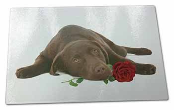 Large Glass Cutting Chopping Board Chocolate Labrador with Red Rose