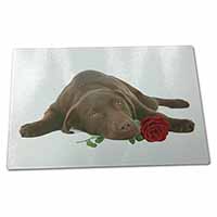 Large Glass Cutting Chopping Board Chocolate Labrador with Red Rose