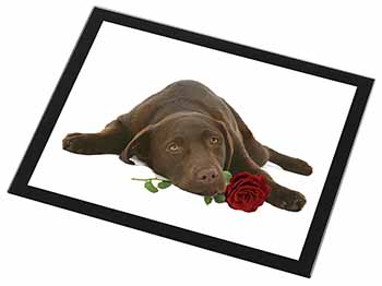 Chocolate Labrador with Red Rose Black Rim High Quality Glass Placemat