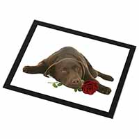 Chocolate Labrador with Red Rose Black Rim High Quality Glass Placemat