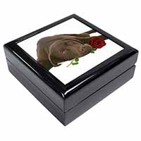 Chocolate Labrador with Red Rose Keepsake/Jewellery Box