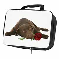 Chocolate Labrador with Red Rose Black Insulated School Lunch Box/Picnic Bag