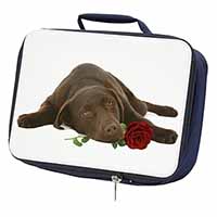 Chocolate Labrador with Red Rose Navy Insulated School Lunch Box/Picnic Bag