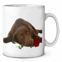 Chocolate Labrador with Red Rose Ceramic 10oz Coffee Mug/Tea Cup