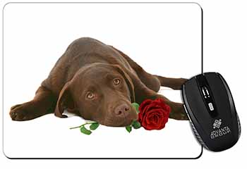 Chocolate Labrador with Red Rose Computer Mouse Mat