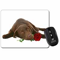 Chocolate Labrador with Red Rose Computer Mouse Mat