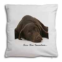 Chocolate Labrador Grandma Soft White Velvet Feel Scatter Cushion