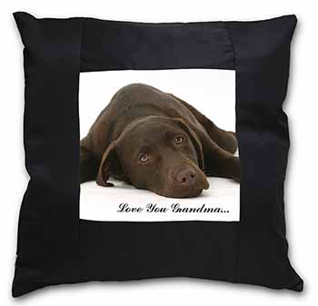 Chocolate Labrador Grandma Black Satin Feel Scatter Cushion
