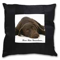 Chocolate Labrador Grandma Black Satin Feel Scatter Cushion