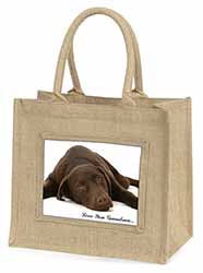 Chocolate Labrador Grandma Natural/Beige Jute Large Shopping Bag