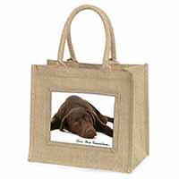 Chocolate Labrador Grandma Natural/Beige Jute Large Shopping Bag