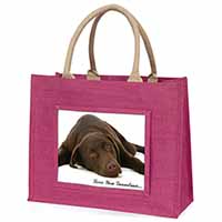 Chocolate Labrador Grandma Large Pink Jute Shopping Bag
