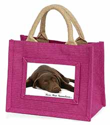 Chocolate Labrador Grandma Little Girls Small Pink Jute Shopping Bag