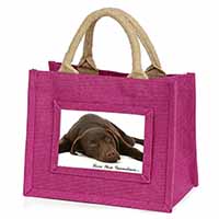 Chocolate Labrador Grandma Little Girls Small Pink Jute Shopping Bag