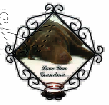 Chocolate Labrador Grandma Wrought Iron Wall Art Candle Holder