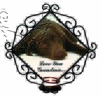 Chocolate Labrador Grandma Wrought Iron Wall Art Candle Holder