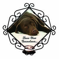 Chocolate Labrador Grandma Wrought Iron Wall Art Candle Holder