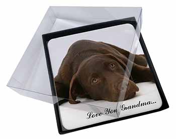 4x Chocolate Labrador Grandma Picture Table Coasters Set in Gift Box