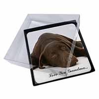 4x Chocolate Labrador Grandma Picture Table Coasters Set in Gift Box