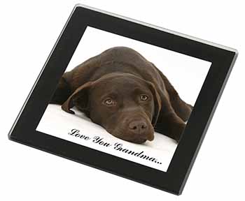 Chocolate Labrador Grandma Black Rim High Quality Glass Coaster