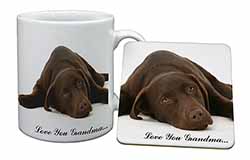 Chocolate Labrador Grandma Mug and Coaster Set