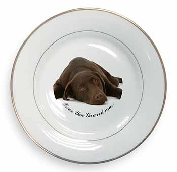 Chocolate Labrador Grandma Gold Rim Plate Printed Full Colour in Gift Box