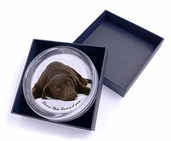 Chocolate Labrador Grandma Glass Paperweight in Gift Box