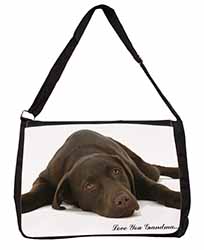 Chocolate Labrador Grandma Large Black Laptop Shoulder Bag School/College