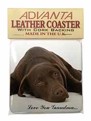 Chocolate Labrador Grandma Single Leather Photo Coaster
