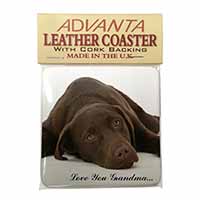 Chocolate Labrador Grandma Single Leather Photo Coaster