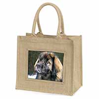 Black Leonberger Dog Natural/Beige Jute Large Shopping Bag