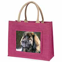 Black Leonberger Dog Large Pink Jute Shopping Bag