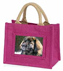 Black Leonberger Dog Little Girls Small Pink Jute Shopping Bag