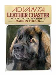 Black Leonberger Dog Single Leather Photo Coaster