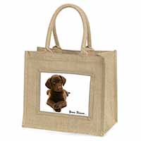Chocolate Labrador Dog Love Natural/Beige Jute Large Shopping Bag