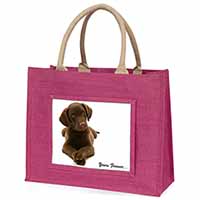 Chocolate Labrador Dog Love Large Pink Jute Shopping Bag
