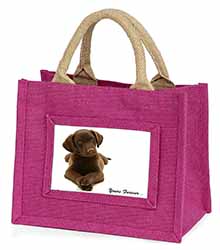 Chocolate Labrador Dog Love Little Girls Small Pink Jute Shopping Bag